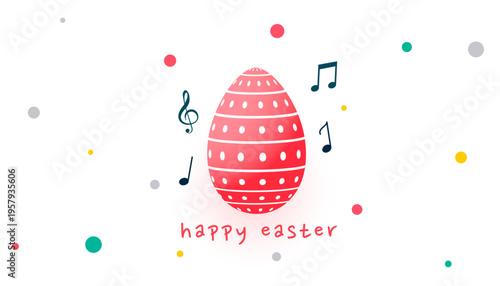 musical themed happy easter red egg on white background