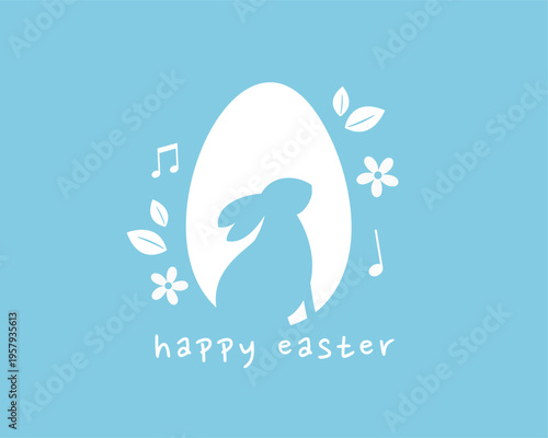 happy easter wishes blue background with bunny and egg silhouette