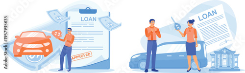 Couples discussing auto loan approval and paperwork together