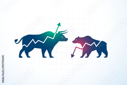 bull vs bear stock market trade chart background