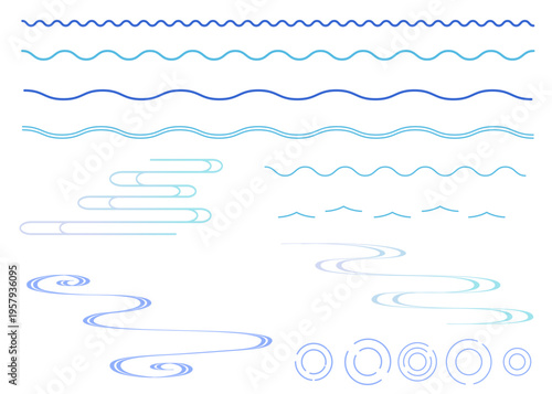 シンプルな飾り罫線・ラインのイラストセット（波線、波模様）
