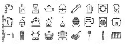 Professional Culinary Utensils and Kitchenware Line Art Featuring Minimalist Monoline Geometry for Modern Interior and Digital Design.