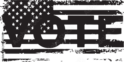 Distressed american flag graphic design featuring the word vote in a bold stencil typography style