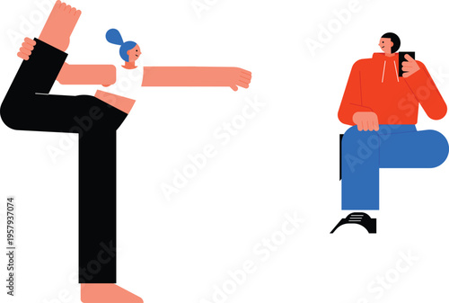 Modern lifestyle contrast between exercise and smartphone usage