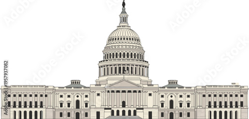 United States Capitol building front view Washington DC landmark government architecture flat vector illustration isolated on white background