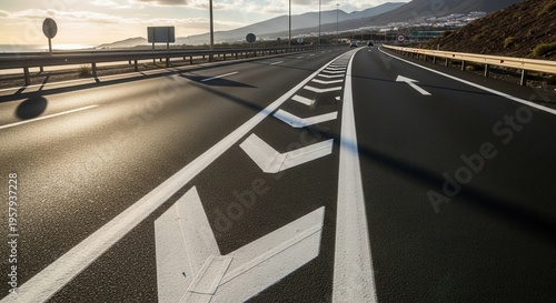 Sunlit Highway Pathway Beckoning Toward Mountainous Horizon