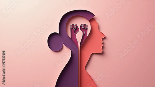 Vector illustration of woman's head with fists, empowerment concept