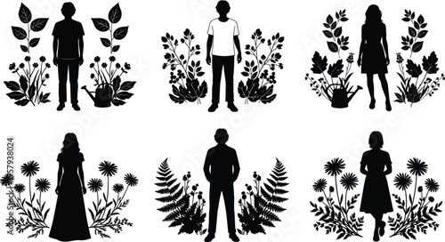 Black, silhouettes, of, spooky, Halloween, characters, including, a, witch, zombie, werewolf, skeleton, ghost, and, mysterious, figures, isolated, on, white, background, flat, vector, illustration