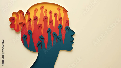Vector illustration of woman's head with people inside