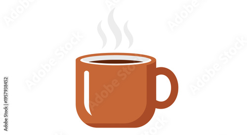 Warm and inviting beverage icon in a classic brown ceramic mug, with delicate steam rising, perfect for illustrating coziness, a morning routine, or a relaxing break