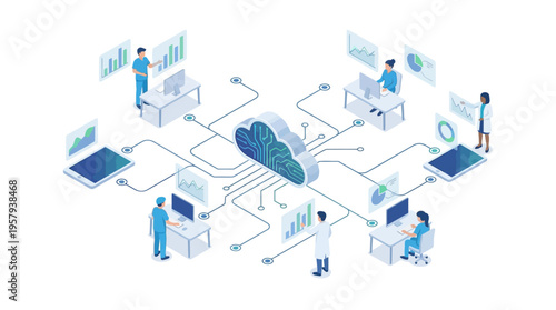 Isometric Healthcare Cloud Technology Platform with Medical Data Analytics and Connected Hospital Network, Digital Health SaaS Solution for Telemedicine and Patient Care Management