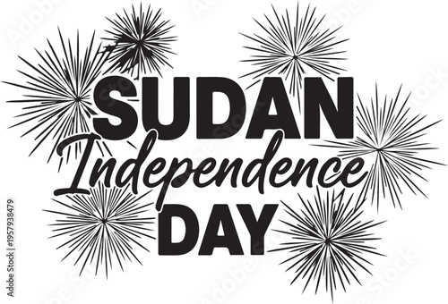 A festive black and white graphic design celebrating the national sudan independence day holiday