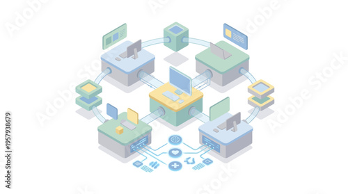 Isometric SaaS Healthcare Platform Network Connected Medical Data System Digital Hospital Technology Infrastructure