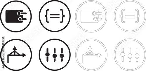 Minimal flat silhouettes of technology and coding symbols