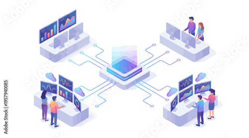 Isometric Healthcare SaaS Platform with Medical Data Analytics Dashboard and Remote Hospital Team Collaboration Technology