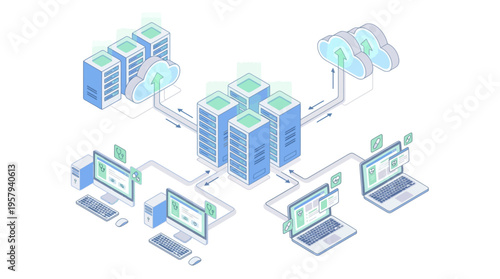 Isometric Healthcare Cloud Computing Network with Medical Data Servers, Electronic Health Records System, and Secure Patient Information Infrastructure for Digital Hospital Technology
