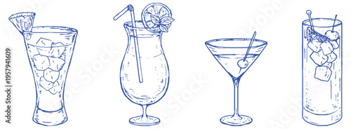 Cocktail drinks hand drawn sketch collection