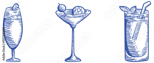 Cocktail drinks hand drawn sketch collection