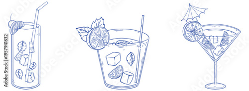 Cocktail drinks hand drawn sketch collection