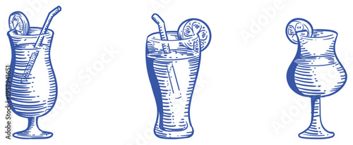Cocktail drinks hand drawn sketch collection