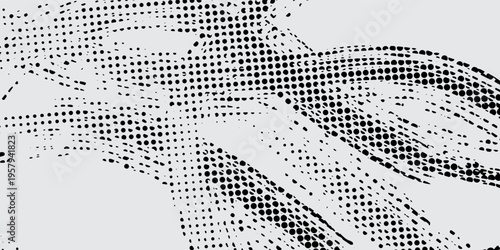 Modern abstract background monochrome grunge composition with dynamic sweeping brush strokes and halftone dot patterns, modern abstract background design