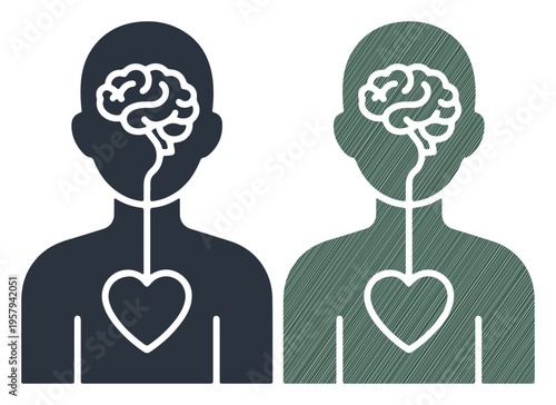 Human mind and heart connection depicted as interconnected symbols