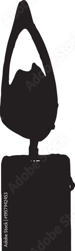 A simple black silhouette illustration of a lit candle with a flickering flame on white background
