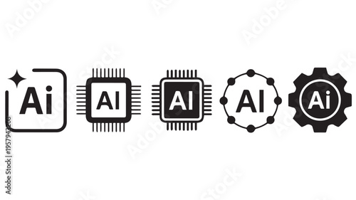 A Collection of AI-Related Icons Representing Artificial Intelligence Technology and Processing Power