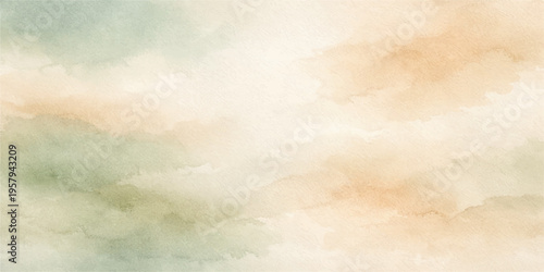 Vintage grunge sky background featuring abstract gray watercolor textures and bright white cumulus clouds in a sunny summer nature cloudscape