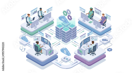 Isometric Healthcare SaaS Platform with Medical Team Using Cloud Data Technology for Patient Care Management