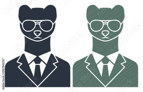 Two stylish alpacas in suits and sunglasses stand side-by-side, ready for business.