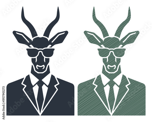 Stylish anthropomorphic gazelle in suit and sunglasses
