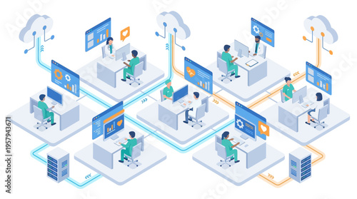 Isometric Healthcare SaaS Platform with Medical Professionals Using Cloud-Based Hospital Management Software for Patient Data Analytics