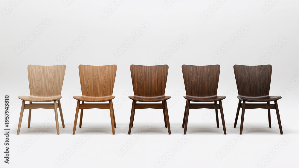 Fototapeta premium Wooden Chairs in a Set of Five with Different Tones