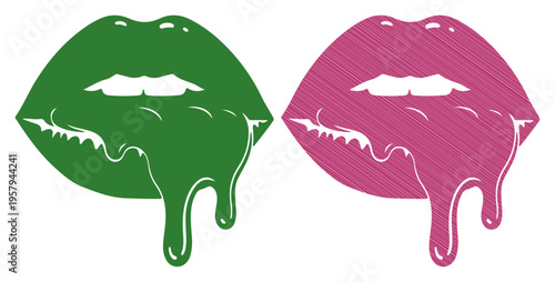 Vibrant, dripping lips symbolize expression and bold statements with contrasting colors.