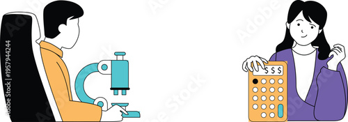 Scientist and accountant collaborating through modern tools and technology