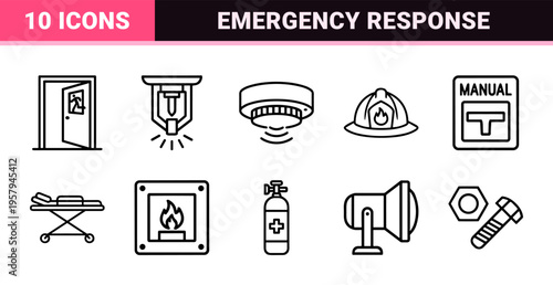 Industrial Safety and Fire Protection Outline Symbols for Emergency Response Management and Technical Maintenance Engineering Systems