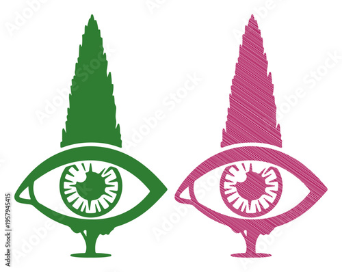 Symbolic eye with tree crown represents awareness and growth