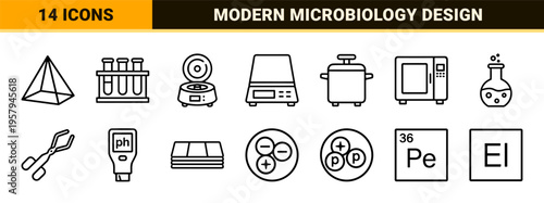 Scientific laboratory research and microbiology equipment Minimalist monoline geometric line art for professional clinical and academic utility.