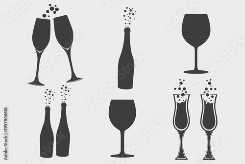 glass, mug, drink, beverage, wine silhouette set illustration. alcohol drink bar and beverage theme vector