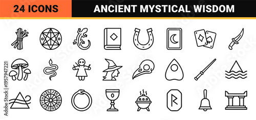 Mystical Occult Witchcraft Symbols Minimalist Monoline Geometric Line Art For Alchemical Rituals And Esoteric Design