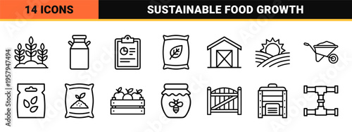 Clean Minimalist Agriculture Outline Symbols for Modern Farming Branding Sustainable Gardening Apps and Eco-Friendly Agrotech Interfaces