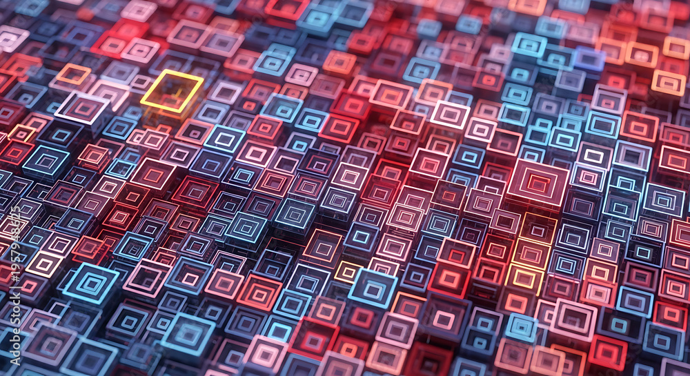 Fototapeta premium Colorful Squares Pattern with Red Blue and Yellow Blocks