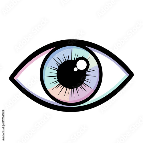 Stylized Eye Illustration with Pastel Rainbow Iris and Black Outline