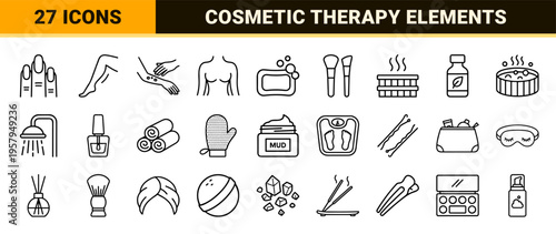 Minimalist geometric line art outline elements for beauty spa wellness and cosmetic dermatology with uniform thin stroke design.