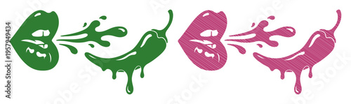 Vibrant lips exude spicy flavor from melting chili peppers