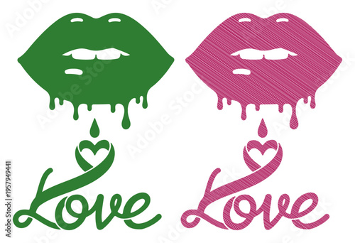 Two vibrant lips dripping with love and passion, symbolizing romance and affection.