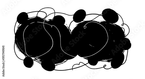 Hearts doodle drawn by hand with grunge scrawls and black ink splatters on white background featuring illustration, drawing, art with graphic and