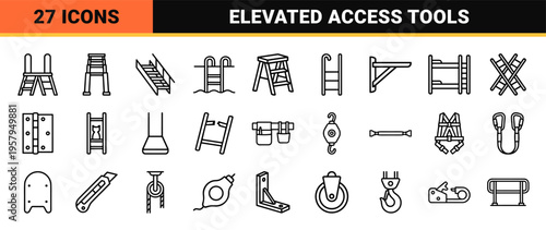 Geometric ladder and climbing equipment monoline designs for construction and utility access.