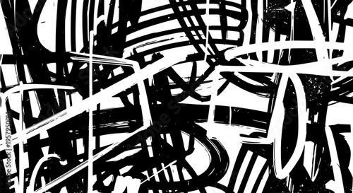 Graffiti hand drawn with black and white abstract lines and shapes featuring artistic, street art, urban with expressionist and modern elements for